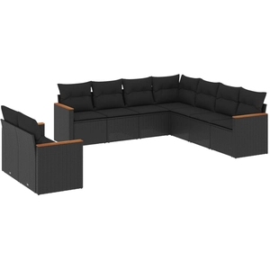 vidaXL Salon de jardin 10 pcs avec coussins noir résine tressée pas cher