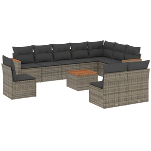 vidaXL Salon de jardin 11 pcs avec coussins gris résine tressée pas cher