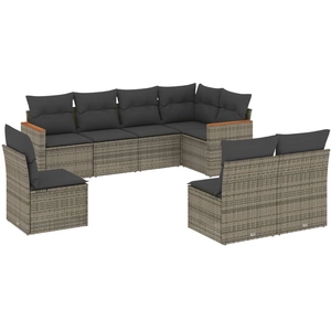 vidaXL Salon de jardin 8 pcs avec coussins gris résine tressée pas cher