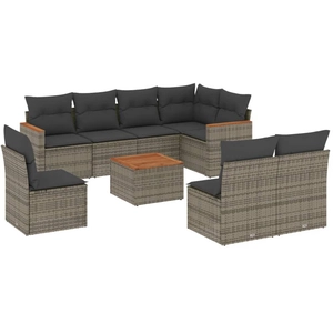 vidaXL Salon de jardin 9 pcs avec coussins gris résine tressée pas cher
