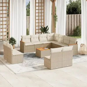 vidaXL Salon de jardin avec coussins 12 pcs beige résine tressée pas cher