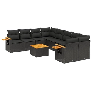 vidaXL Salon de jardin 9 pcs avec coussins noir résine tressée pas cher
