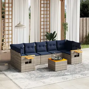 vidaXL Vidaxl Salon De Jardin 8 Pcs Avec Coussins Gris Résine Tressée pas cher