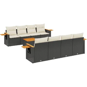vidaXL Salon de jardin 9 pcs avec coussins noir résine tressée pas cher