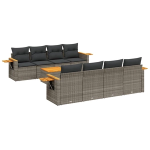 vidaXL Salon de jardin 9 pcs avec coussins gris résine tressée pas cher