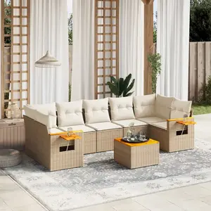 vidaXL Salon de jardin avec coussins 8 pcs beige résine tressée pas cher