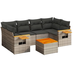 vidaXL Salon de jardin avec coussins 7 pcs gris résine tressée pas cher