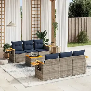 vidaXL Vidaxl Salon De Jardin 7 Pcs Avec Coussins Gris Résine Tressée pas cher