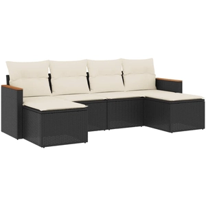 vidaXL Salon de jardin 7 pcs avec coussins noir résine tressée pas cher