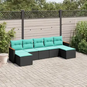 vidaXL Vidaxl Salon De Jardin 7 Pcs Avec Coussins Noir Résine Tressée pas cher