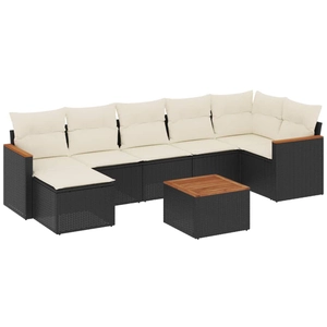 vidaXL Salon de jardin 8 pcs avec coussins noir résine tressée pas cher