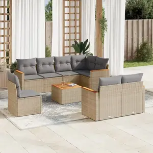 vidaXL Salon de jardin avec coussins 9pcs mélange beige résine tressée pas cher