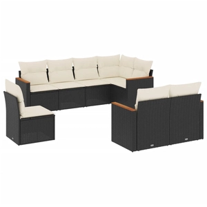 vidaXL Salon de jardin 8 pcs avec coussins noir résine tressée pas cher