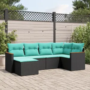 vidaXL Vidaxl Salon De Jardin 6 Pcs Avec Coussins Noir Résine Tressée pas cher