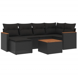 vidaXL Salon de jardin 6 pcs avec coussins noir résine tressée pas cher