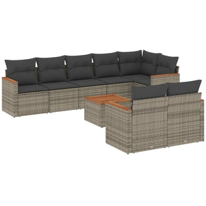vidaXL Salon de jardin 8 pcs avec coussins gris résine tressée pas cher