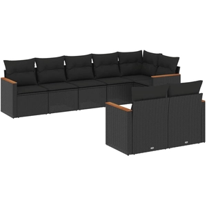 vidaXL Salon de jardin 9 pcs avec coussins noir résine tressée pas cher