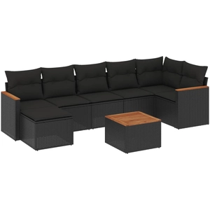 vidaXL Salon de jardin 7 pcs avec coussins noir résine tressée pas cher