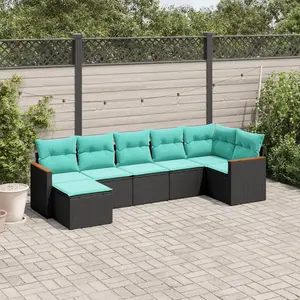 vidaXL Vidaxl Salon De Jardin 7 Pcs Avec Coussins Noir Résine Tressée pas cher