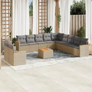 vidaXL Salon de jardin et coussins 12 pcs mélange beige résine tressée pas cher