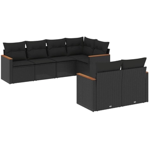 vidaXL Salon de jardin 7 pcs avec coussins noir résine tressée pas cher