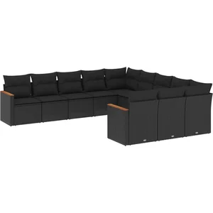 vidaXL Salon de jardin 11 pcs avec coussins noir résine tressée pas cher