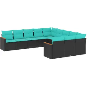 vidaXL Vidaxl Salon De Jardin 11 Pcs Avec Coussins Noir Résine Tressée pas cher