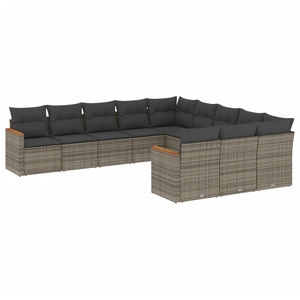 vidaXL Salon de jardin 11 pcs avec coussins gris résine tressée pas cher