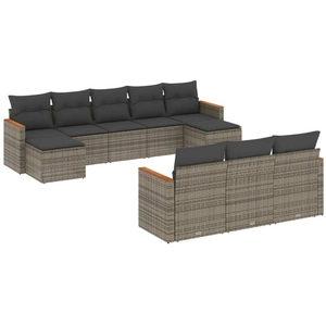 vidaXL Salon de jardin 11 pcs avec coussins gris résine tressée pas cher