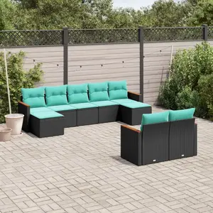 vidaXL Vidaxl Salon De Jardin 9 Pcs Avec Coussins Noir Résine Tressée pas cher