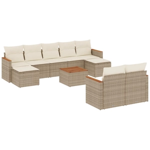 vidaXL Salon de jardin avec coussins 9 pcs beige résine tressée pas cher