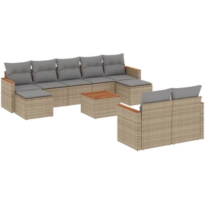 vidaXL Salon de jardin avec coussins 9pcs mélange beige résine tressée pas cher