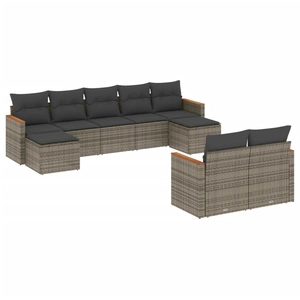vidaXL Salon de jardin 9 pcs avec coussins gris résine tressée pas cher