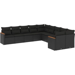 vidaXL Salon de jardin 11 pcs avec coussins noir résine tressée pas cher