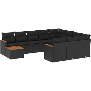 vidaXL Salon de jardin 11 pcs avec coussins noir résine tressée pas cher