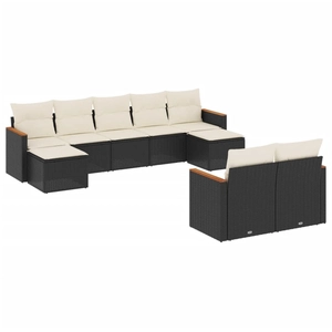 vidaXL Salon de jardin 10 pcs avec coussins noir résine tressée pas cher
