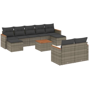 vidaXL Salon de jardin avec coussins 10 pcs gris résine tressée pas cher