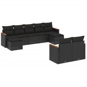 vidaXL Salon de jardin 10 pcs avec coussins noir résine tressée pas cher
