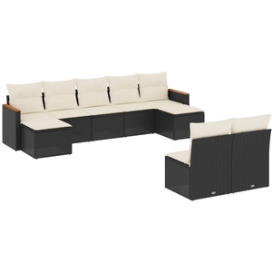 vidaXL Salon de jardin 10 pcs avec coussins noir résine tressée pas cher