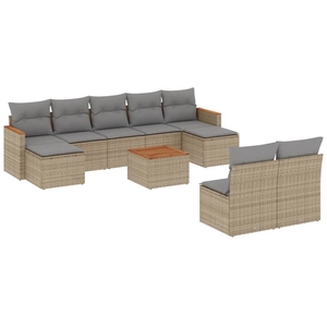 vidaXL Salon de jardin et coussins 10 pcs mélange beige résine tressée pas cher