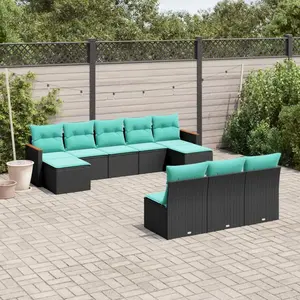 vidaXL Vidaxl Salon De Jardin 10 Pcs Avec Coussins Noir Résine Tressée pas cher