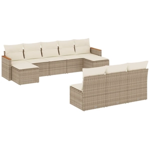 vidaXL Salon de jardin avec coussins 10 pcs beige résine tressée pas cher