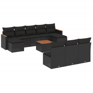 vidaXL Salon de jardin 11 pcs avec coussins noir résine tressée pas cher