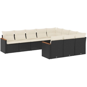 vidaXL Salon de jardin 10 pcs avec coussins noir résine tressée pas cher
