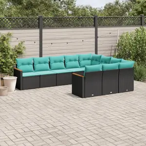 vidaXL Vidaxl Salon De Jardin 10 Pcs Avec Coussins Noir Résine Tressée pas cher