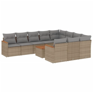vidaXL Salon de jardin et coussins 10 pcs mélange beige résine tressée pas cher