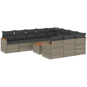 vidaXL Salon de jardin avec coussins 10 pcs gris résine tressée pas cher