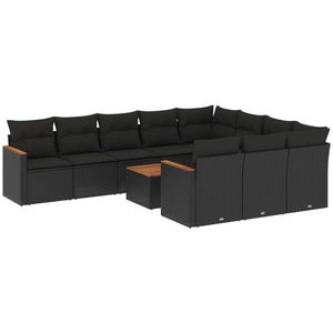 vidaXL Salon de jardin 10 pcs avec coussins noir résine tressée pas cher