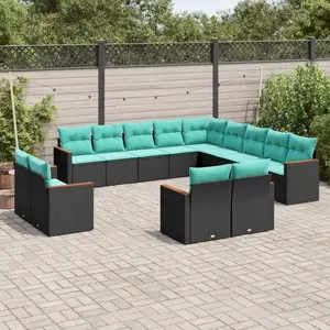 vidaXL Vidaxl Salon De Jardin Avec Coussins 13 Pcs Noir Résine Tressée pas cher