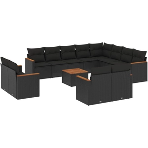 vidaXL Salon de jardin avec coussins 13 pcs noir résine tressée pas cher